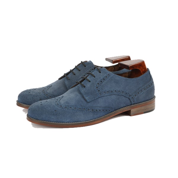 Wingtip Derby Blucher Suede Blue Leather Shoes