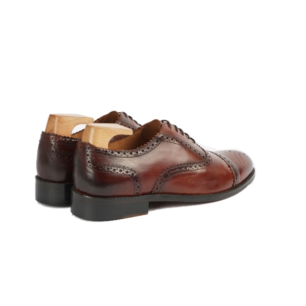 Wingtip Captoe Burgundy Hand Colored Leather Shoes