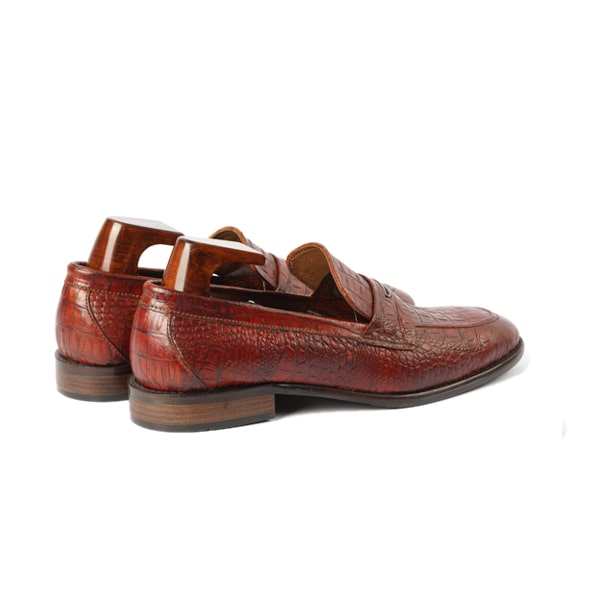 Embossed Solid Leather Penny Loafer