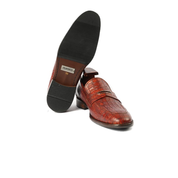 Embossed Solid Leather Penny Loafer