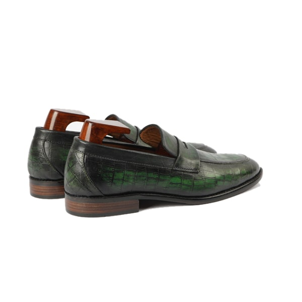 Embossed Shade Green Leather Penny Loafer