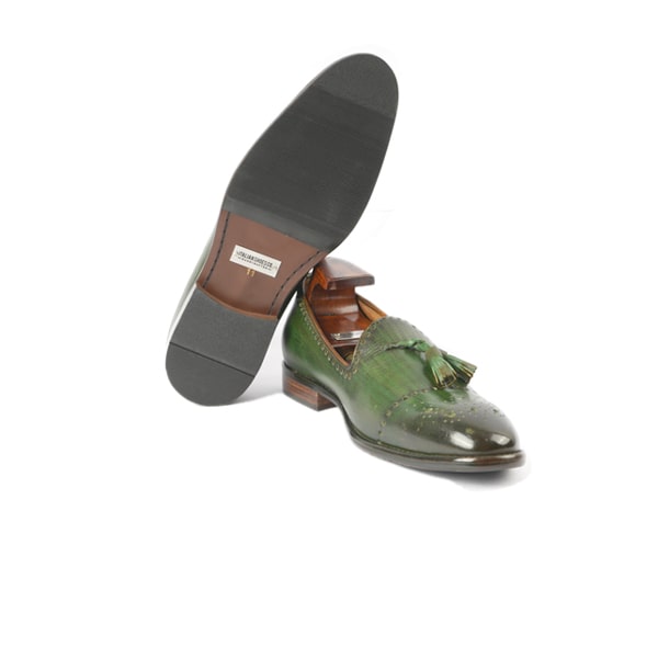 Tassel Leather Dark Green Loafer shoes | Italian mens shoes