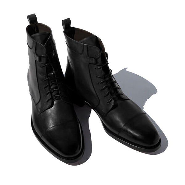 Derby Black Leather High Ankle Boots